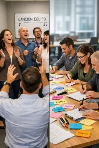 grupo creando una himno corporativo